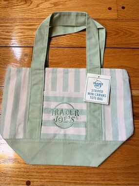 Trader Joe's Striped Mini Canvas Tote Bag in Light Green-NEW EDITION-SUMMER 2026